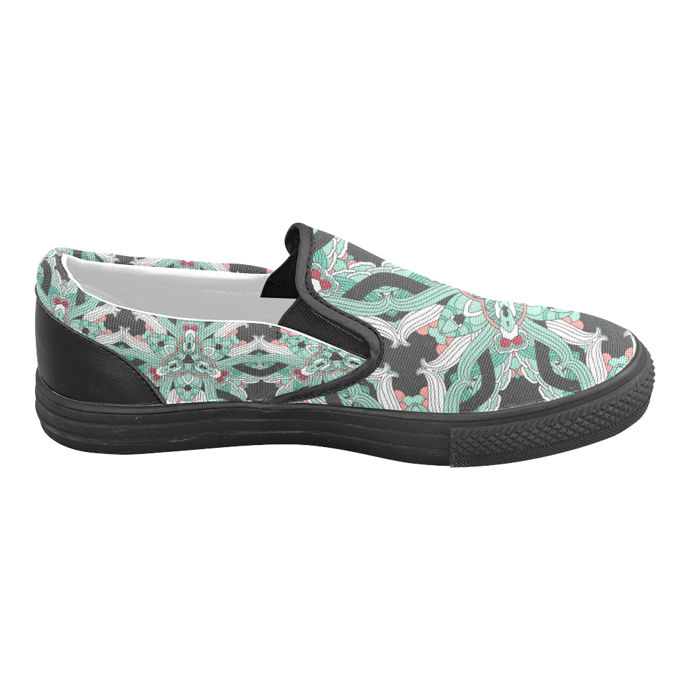 Zandine 0206 vintage green floral pattern Men's Slip-on Canvas Shoes (Model 019)