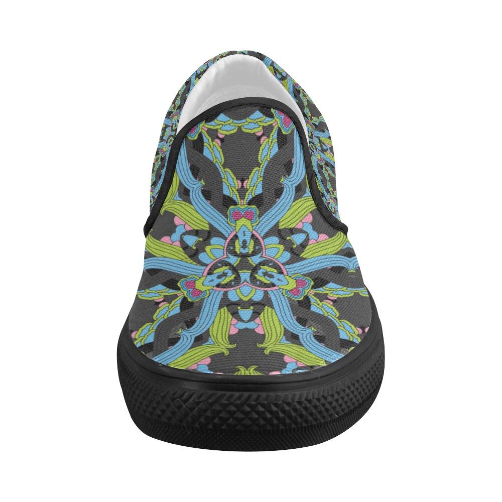 Zandine 0202 blue green floral pattern Women's Slip-on Canvas Shoes (Model 019)