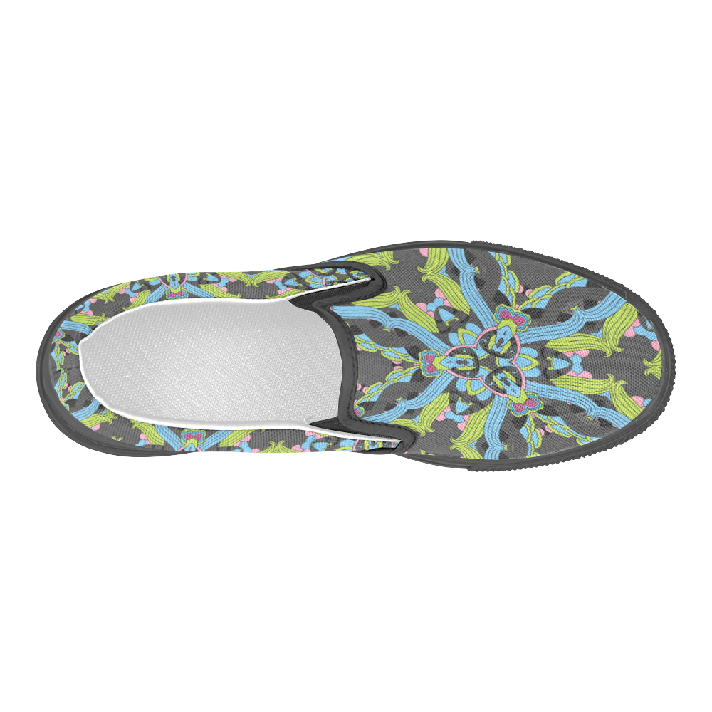 Zandine 0202 blue green floral pattern Men's Slip-on Canvas Shoes (Model 019)