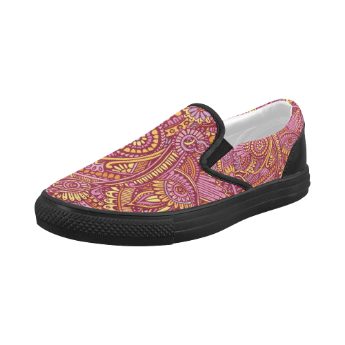 zz0106 floral pink hippie flower whimsical pattern Women's Slip-on Canvas Shoes (Model 019)