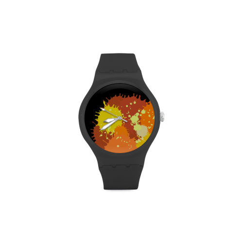 Summer Orange Yellow Splash Painting Unisex Round Rubber Sport Watch(Model 314)