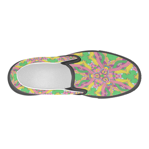 Zandine 0204 pink green yellow bold floral pattern Men's Slip-on Canvas Shoes (Model 019)