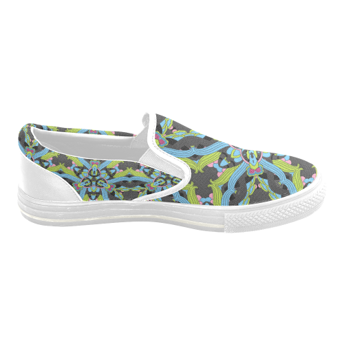 Zandine 0202 blue green floral pattern Men's Slip-on Canvas Shoes (Model 019)