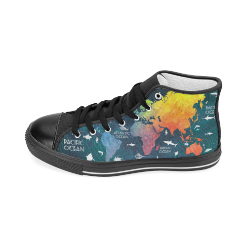 world map Men’s Classic High Top Canvas Shoes (Model 017)