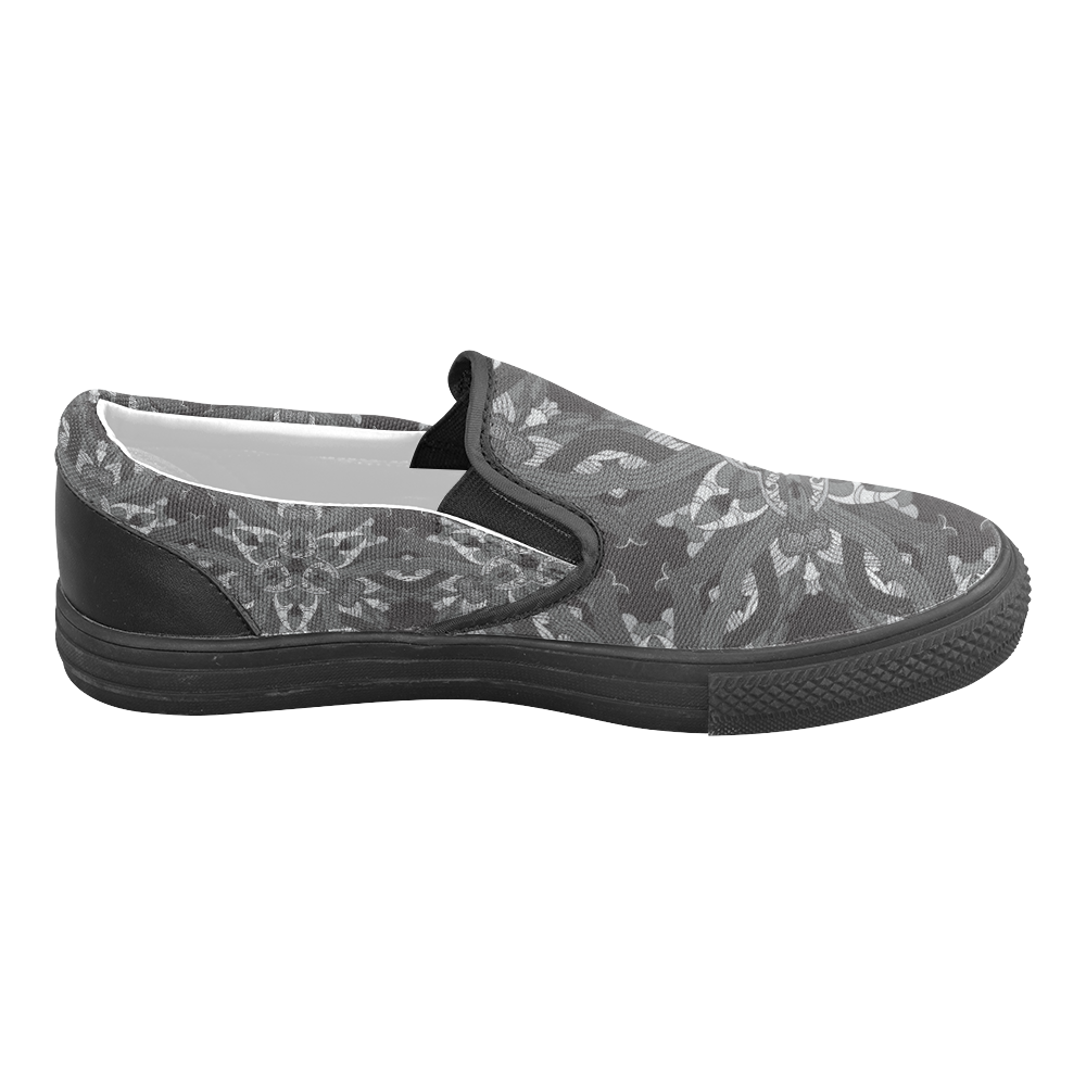 Zandine 0206 dark vintage floral pattern Men's Slip-on Canvas Shoes (Model 019)