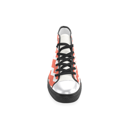 Modern Trendy Pastell Red Grey Zig Zag Pattern Chevron Women's Classic High Top Canvas Shoes (Model 017)