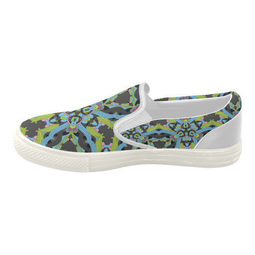 Zandine 0202 blue green floral pattern Women's Slip-on Canvas Shoes (Model 019)