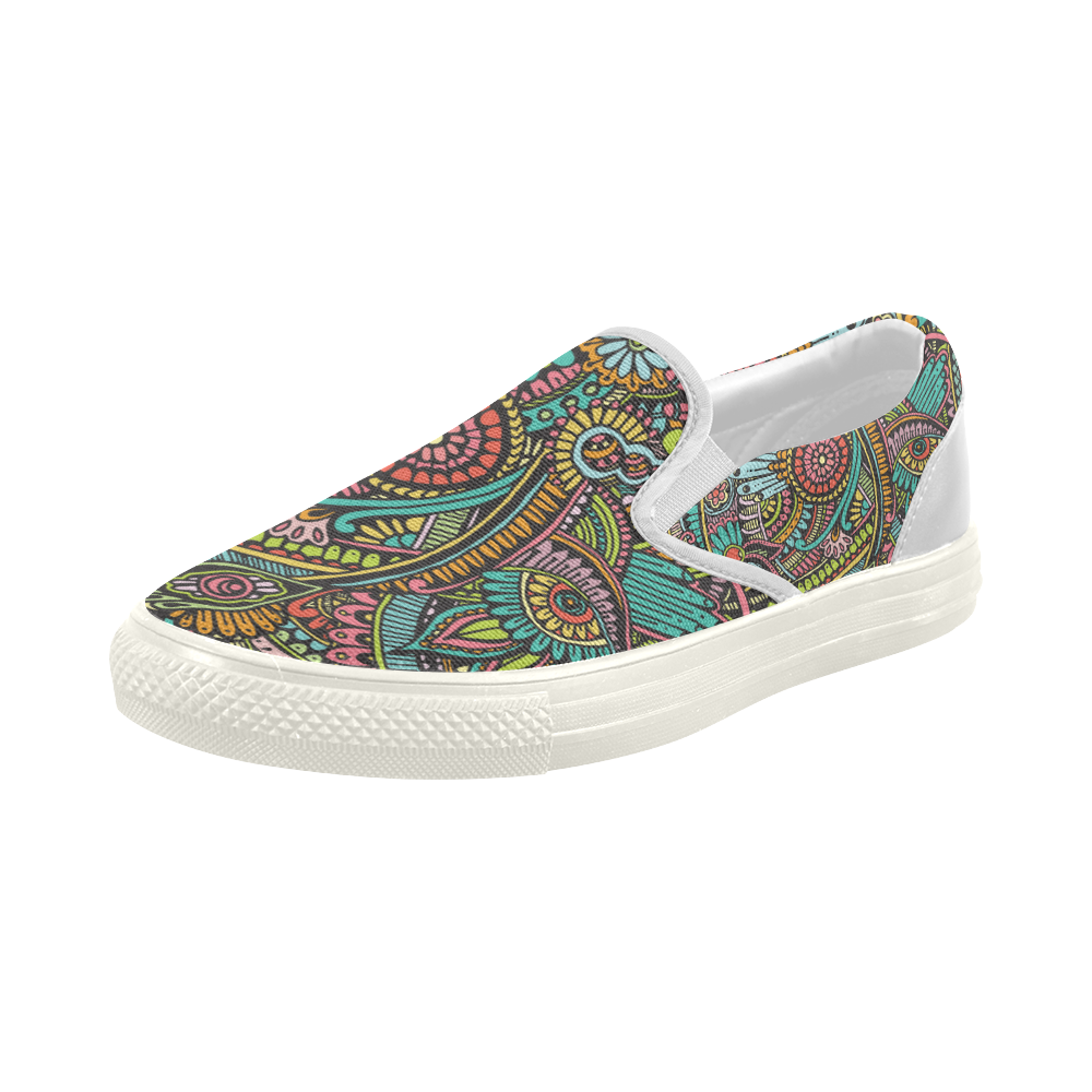 zz0103 floral hippie flower whimsical pattern Women's Slip-on Canvas Shoes (Model 019)