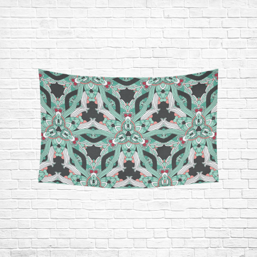 Zandine 0207 vintage green floral pattern Cotton Linen Wall Tapestry 60"x 40"