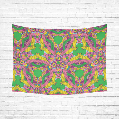 Zandine 0204 pink green yellow bold floral pattern Cotton Linen Wall Tapestry 80"x 60"