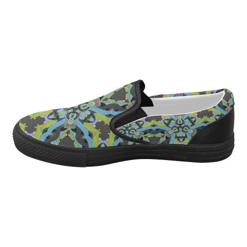 Zandine 0202 blue green floral pattern Women's Slip-on Canvas Shoes (Model 019)