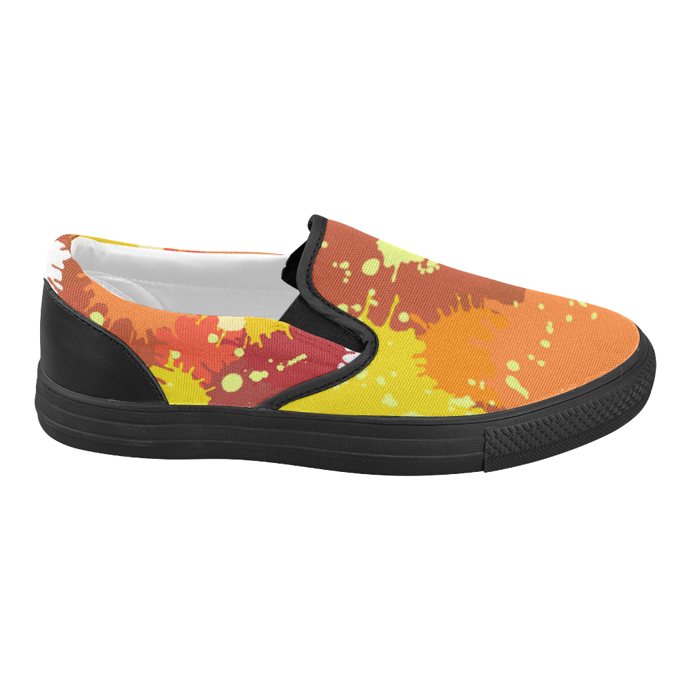 Summer Orange Yellow Splash Painting Women's Slip-on Canvas Shoes (Model 019)