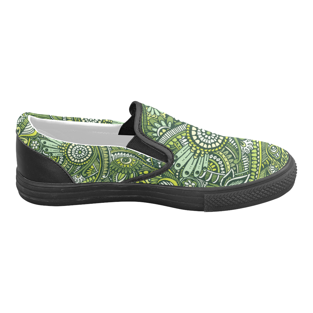 zz0105 green hippie flower whimsical pattern Men's Slip-on Canvas Shoes (Model 019)