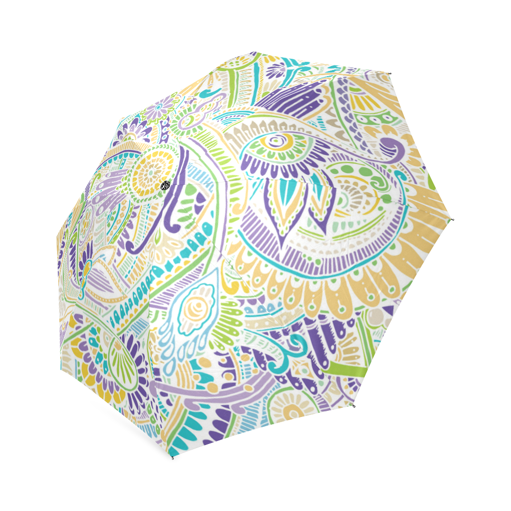 zz0104 purple green hippie flower pattern Foldable Umbrella (Model U01)