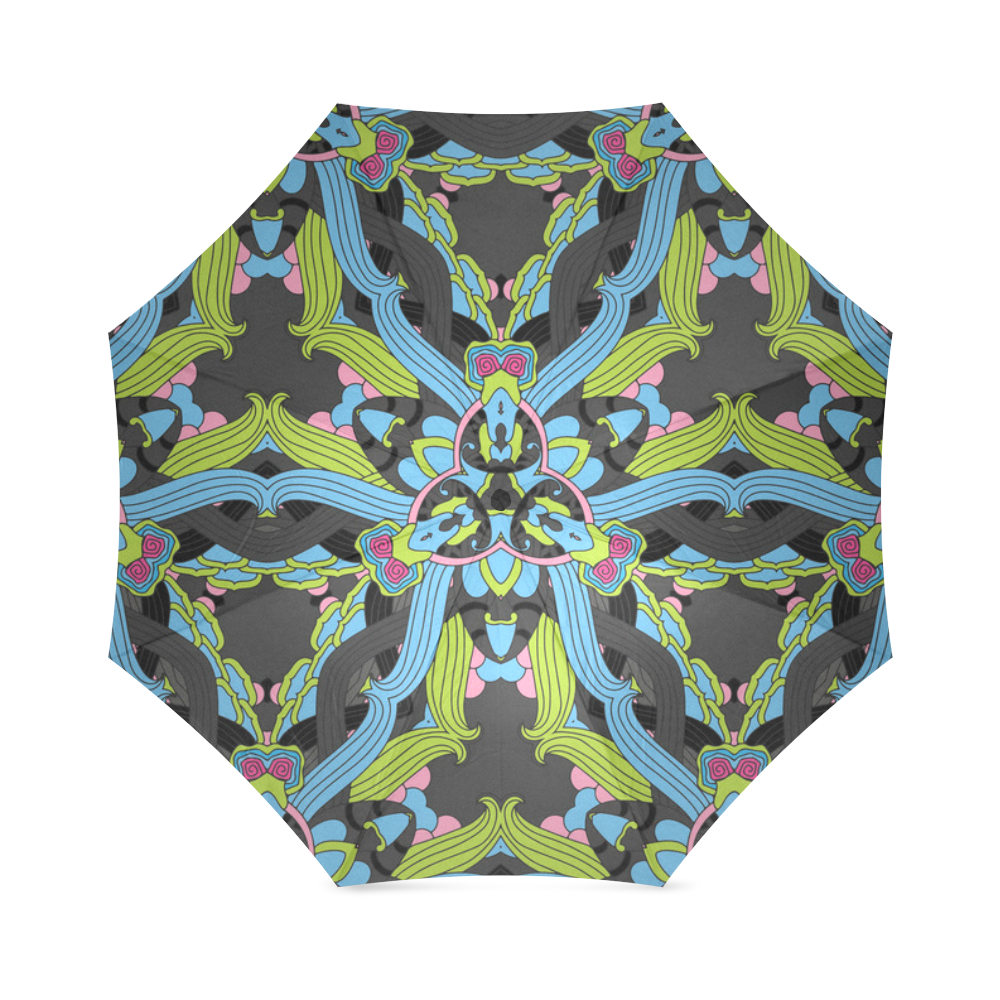 Zandine 0202 blue green floral pattern Foldable Umbrella (Model U01)