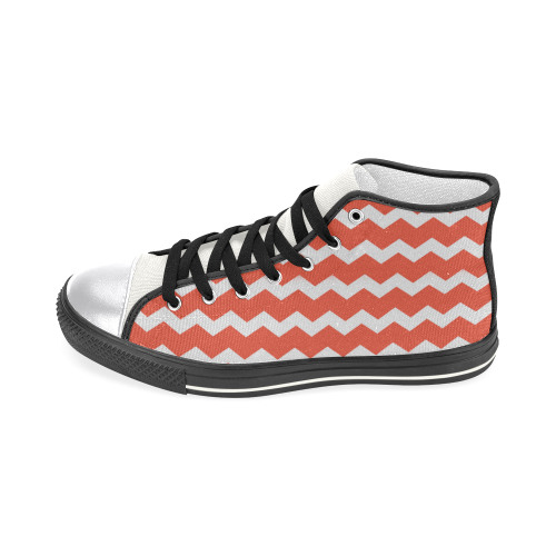 Modern Trendy Pastell Red Grey Zig Zag Pattern Chevron Women's Classic High Top Canvas Shoes (Model 017)