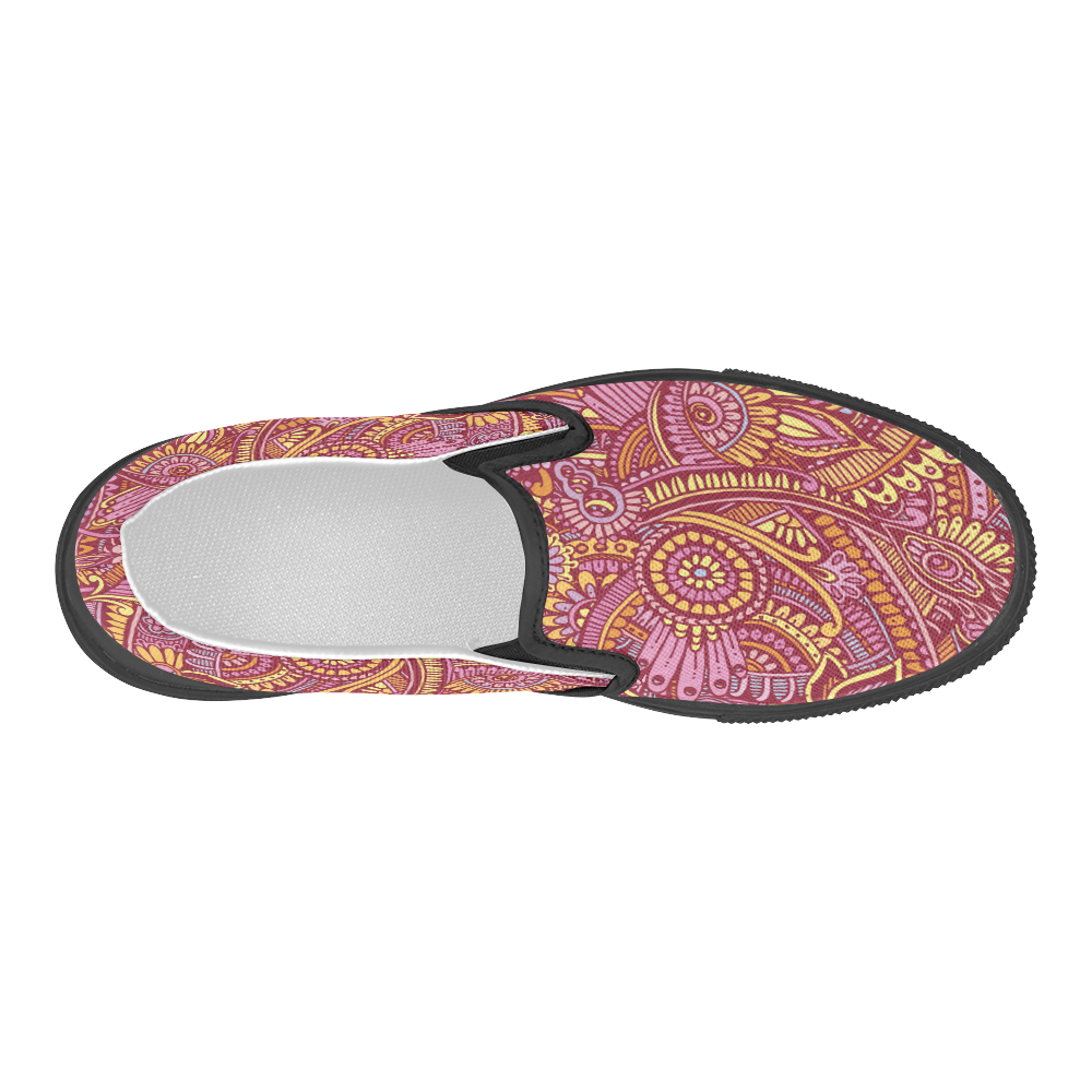 zz0106 floral pink hippie flower whimsical pattern Women's Slip-on Canvas Shoes (Model 019)