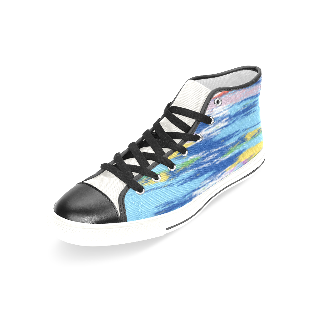 Colorful Blue Yellow Painting Women's Classic High Top Canvas Shoes (Model 017)