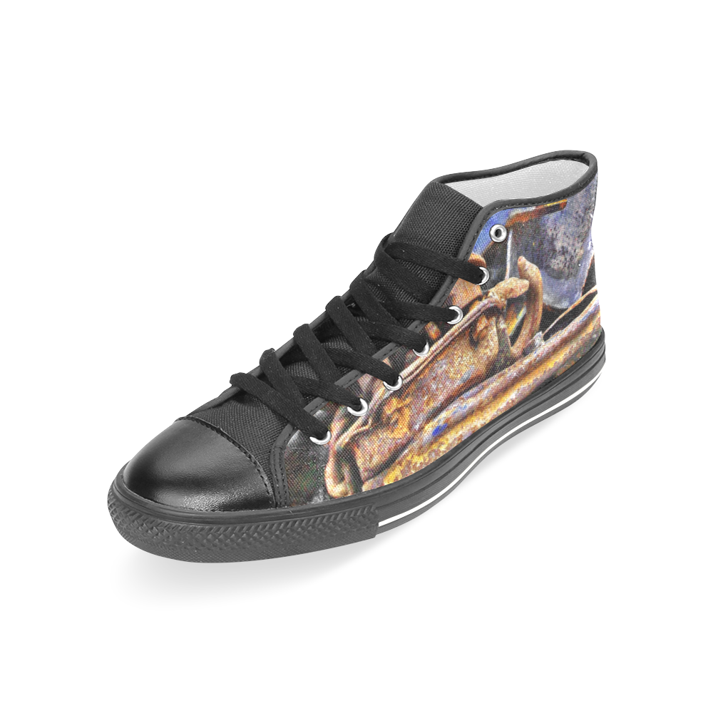 Hard Metal Scrap Photo Design Women's Classic High Top Canvas Shoes (Model 017)