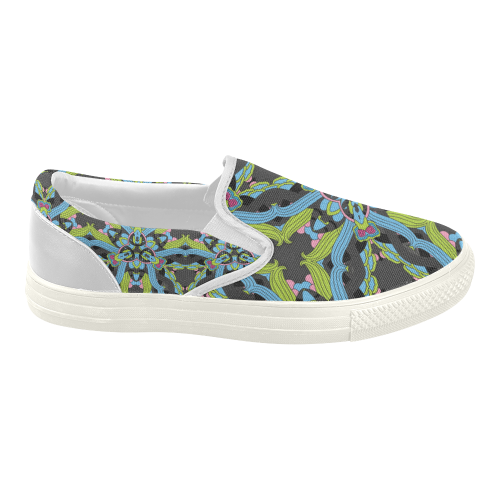 Zandine 0202 blue green floral pattern Women's Slip-on Canvas Shoes (Model 019)