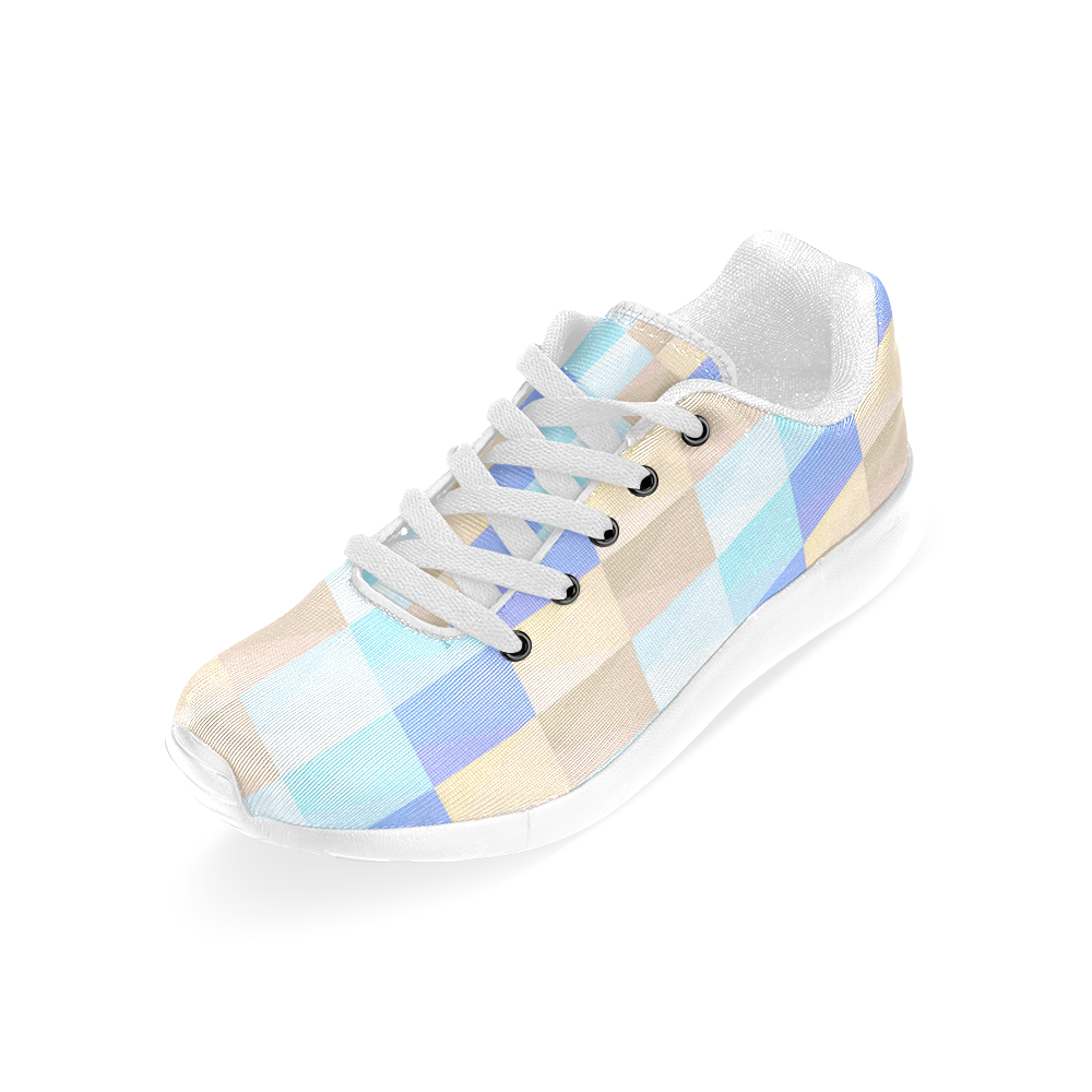 Pastel Blues Squares Women’s Running Shoes (Model 020)
