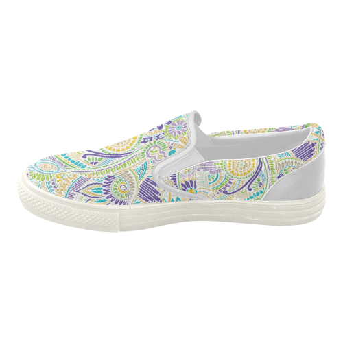 zz0104 purple green watercolor flower pattern Women's Slip-on Canvas Shoes (Model 019)