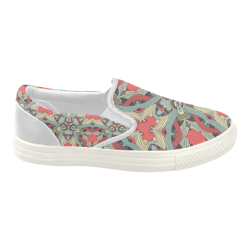 Zandine 0203 pink blue vintage floral pattern Women's Slip-on Canvas Shoes (Model 019)