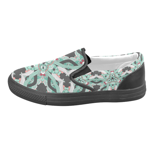 Zandine 0206 vintage green floral pattern Men's Slip-on Canvas Shoes (Model 019)