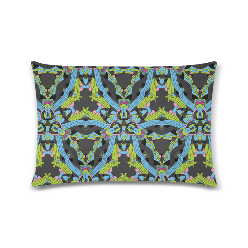 Zandine 0202 blue green floral pattern Custom Rectangle Pillow Case 16"x24" (one side)