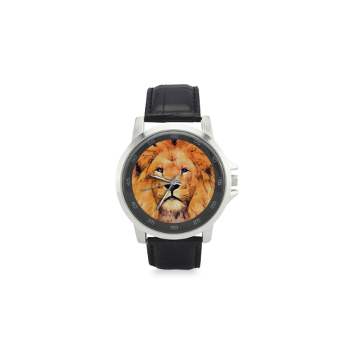 lion Unisex Stainless Steel Leather Strap Watch(Model 202)