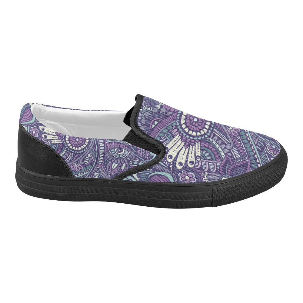 zz0102 purple hippie flower pattern Women's Slip-on Canvas Shoes (Model 019)