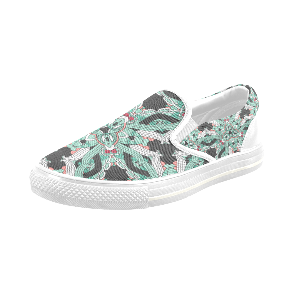 Zandine 0206 vintage green floral pattern Men's Slip-on Canvas Shoes (Model 019)