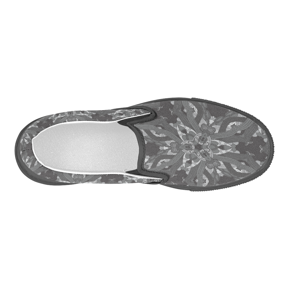 Zandine 0206 dark vintage floral pattern Men's Slip-on Canvas Shoes (Model 019)
