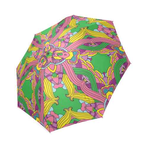 Zandine 0204 pink green yellow bold floral pattern Foldable Umbrella (Model U01)