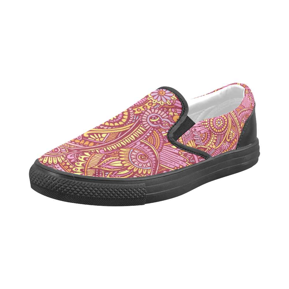 zz0106 floral pink hippie flower whimsical pattern Men's Slip-on Canvas Shoes (Model 019)