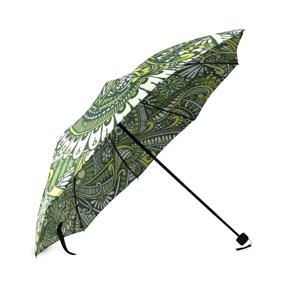 zz0105 green hippie flower whimsical pattern Foldable Umbrella (Model U01)