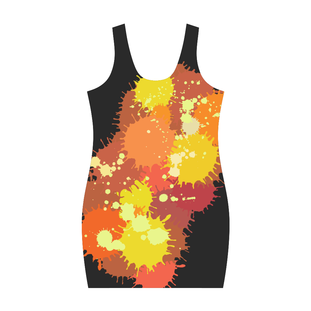 Summer Orange Yellow Splash Painting Medea Vest Dress (Model D06)