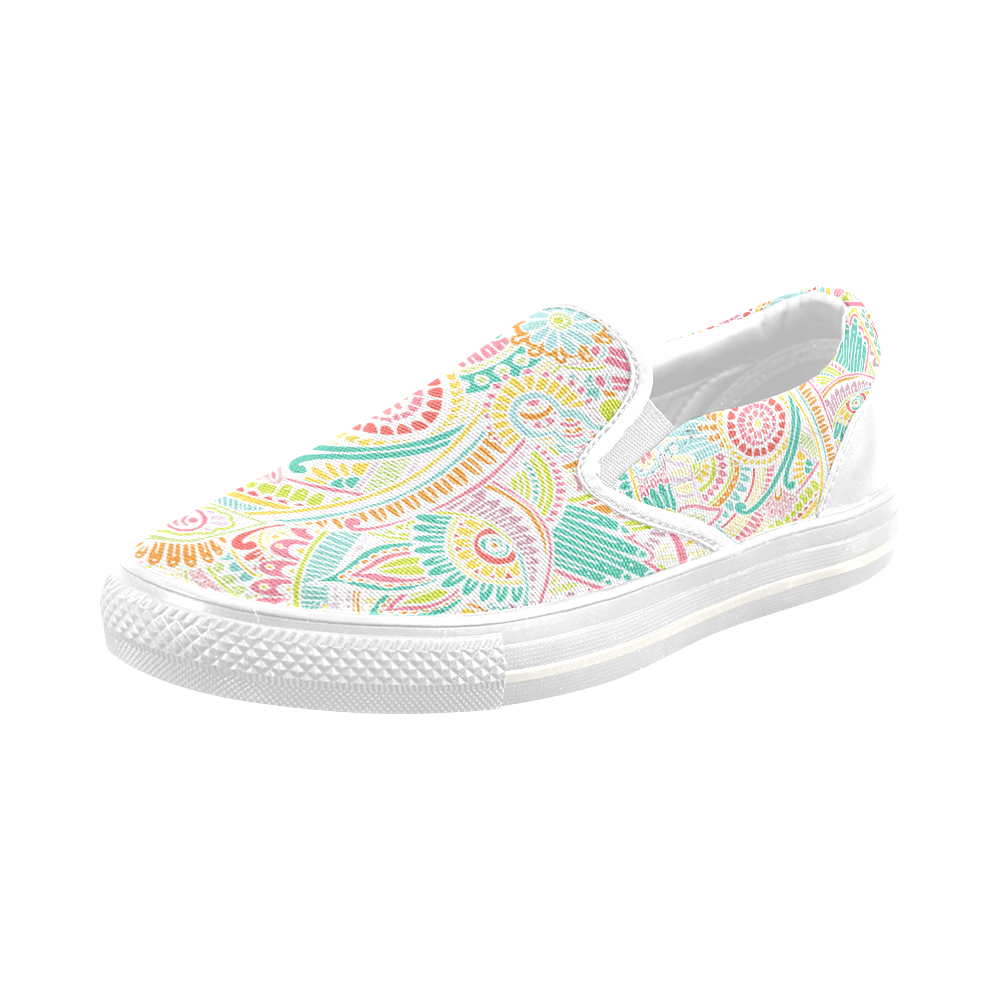 zz0101 pink hippie flower watercolor pattern Men's Slip-on Canvas Shoes (Model 019)