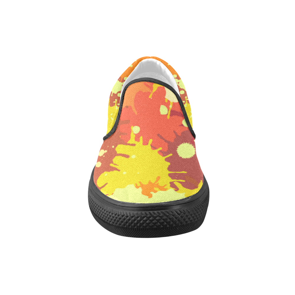 Summer Orange Yellow Splash Painting Women's Unusual Slip-on Canvas Shoes (Model 019)