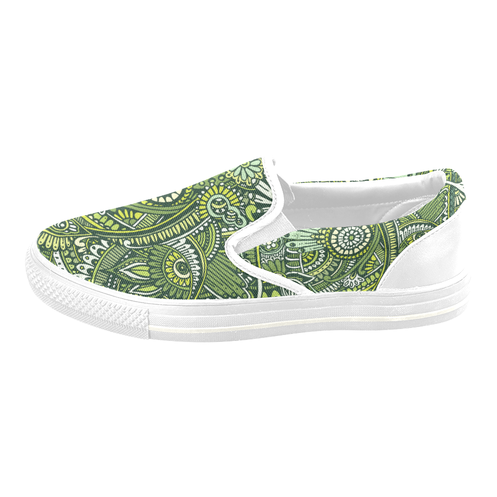 zz0105 green hippie flower whimsical pattern Men's Slip-on Canvas Shoes (Model 019)