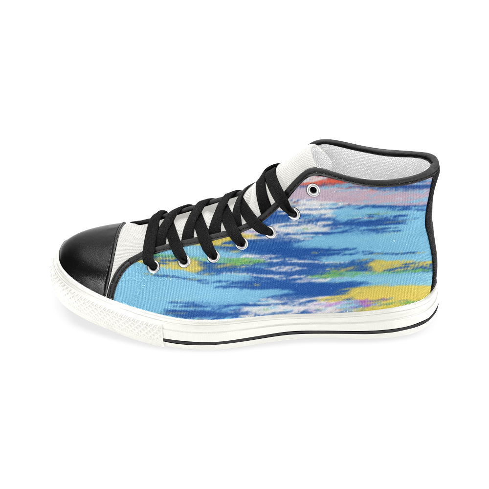 Colorful Blue Yellow Painting Women's Classic High Top Canvas Shoes (Model 017)
