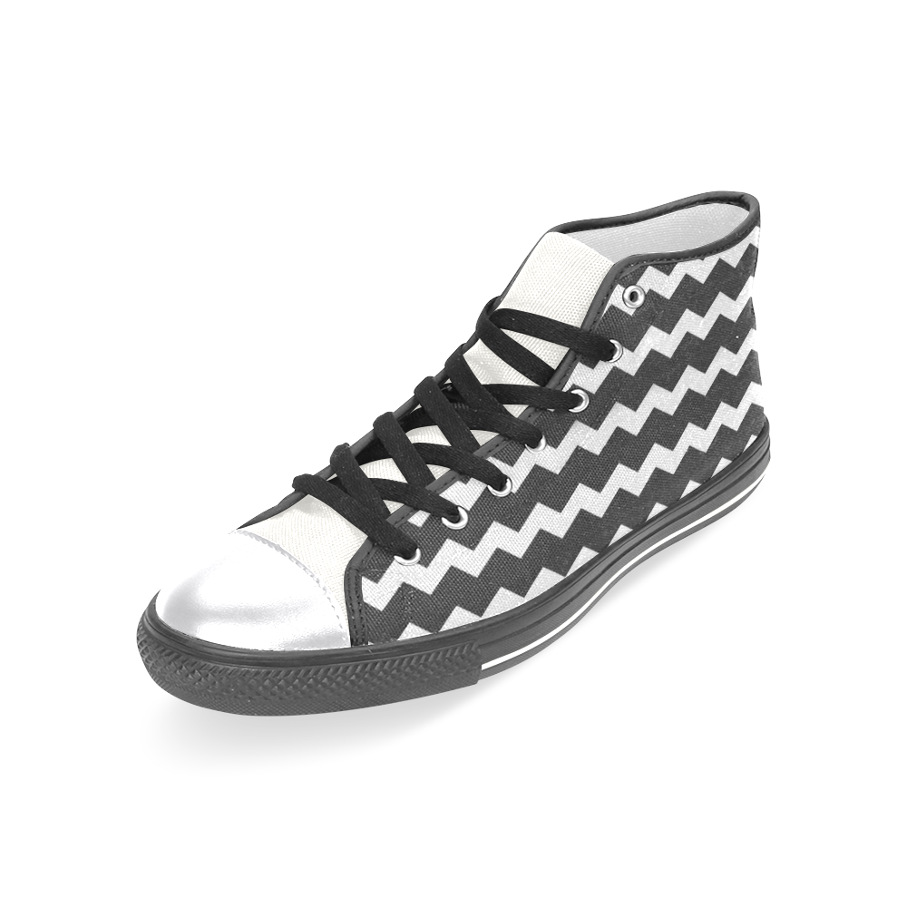 Modern Trendy Pastell Black Grey Zig Zag Pattern Chevron Women's Classic High Top Canvas Shoes (Model 017)