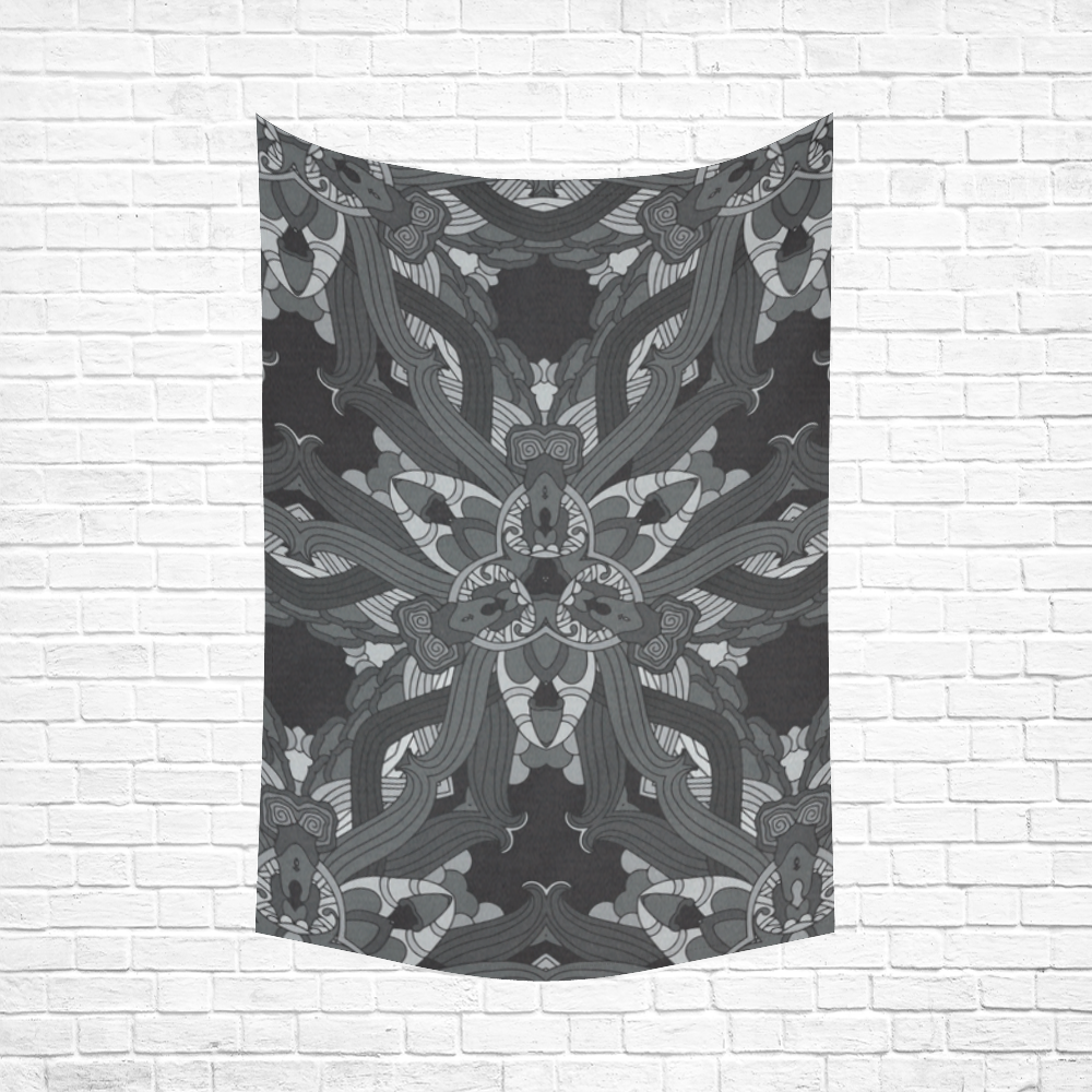 Zandine 0206 dark vintage floral pattern Cotton Linen Wall Tapestry 60"x 90"