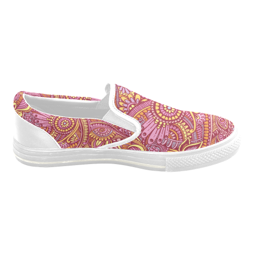 zz0106 floral pink hippie flower whimsical pattern Men's Slip-on Canvas Shoes (Model 019)
