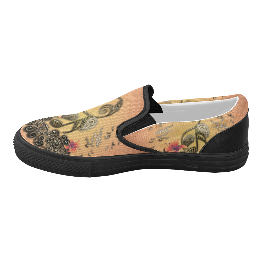Wonderful key notes with floral elements Women's Slip-on Canvas Shoes (Model 019)