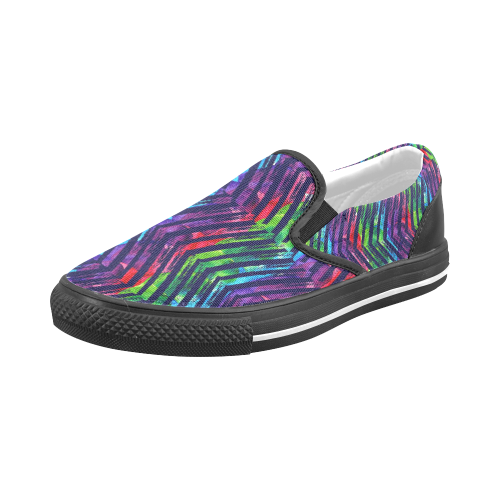 Colorful Oblique Lines Men's Slip-on Canvas Shoes (Model 019)