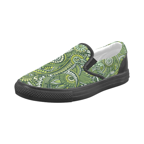 zz0105 green hippie flower whimsical pattern Men's Slip-on Canvas Shoes (Model 019)