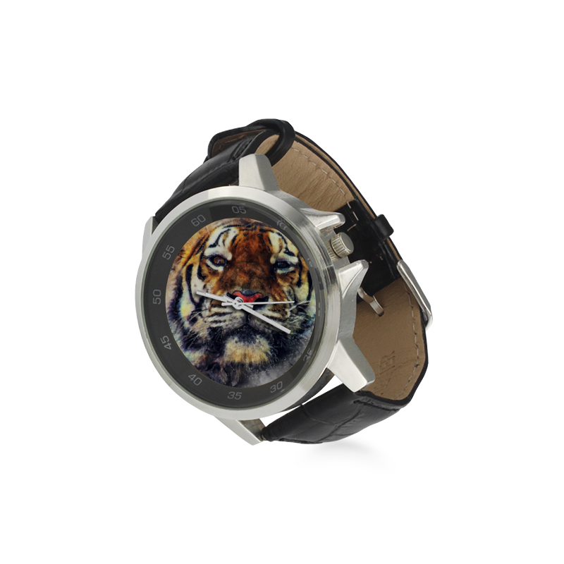 tiger Unisex Stainless Steel Leather Strap Watch(Model 202)