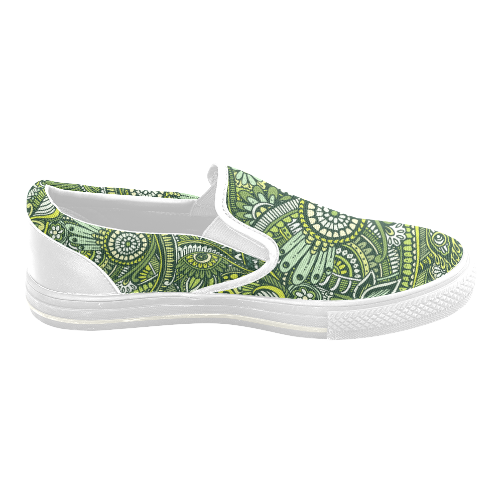 zz0105 green hippie flower whimsical pattern Men's Slip-on Canvas Shoes (Model 019)