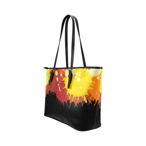 Summer Orange Yellow Splash Painting Leather Tote Bag/Large (Model 1651)